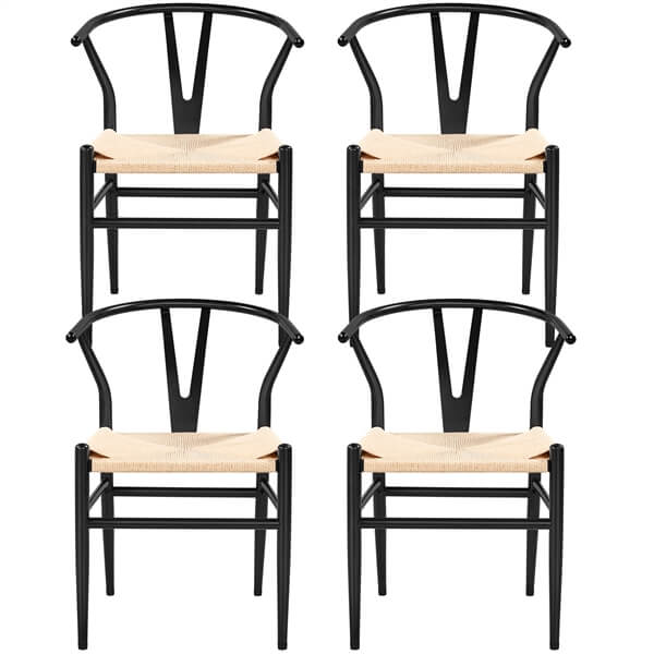 Set of 4 Weave Chair Mid-Century Metal Dining Chair, Black