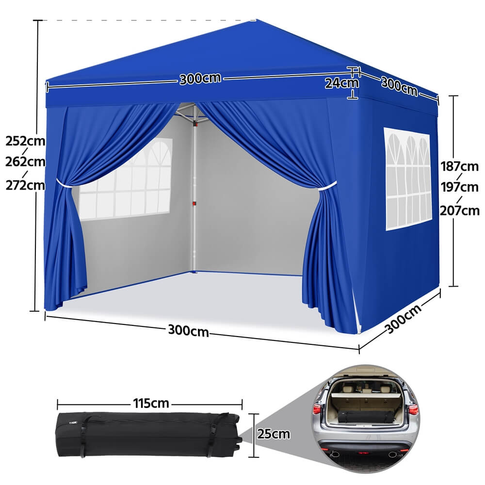 Pop-Up Gazebo 3x3m with Removable Side Panels Sandbags