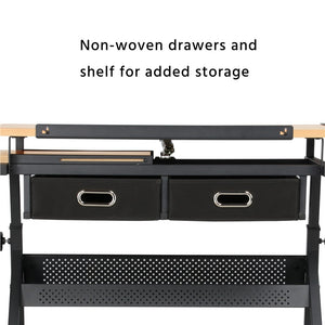 Adjustable Drafting Desk w/2 Storage Drawers and Stool